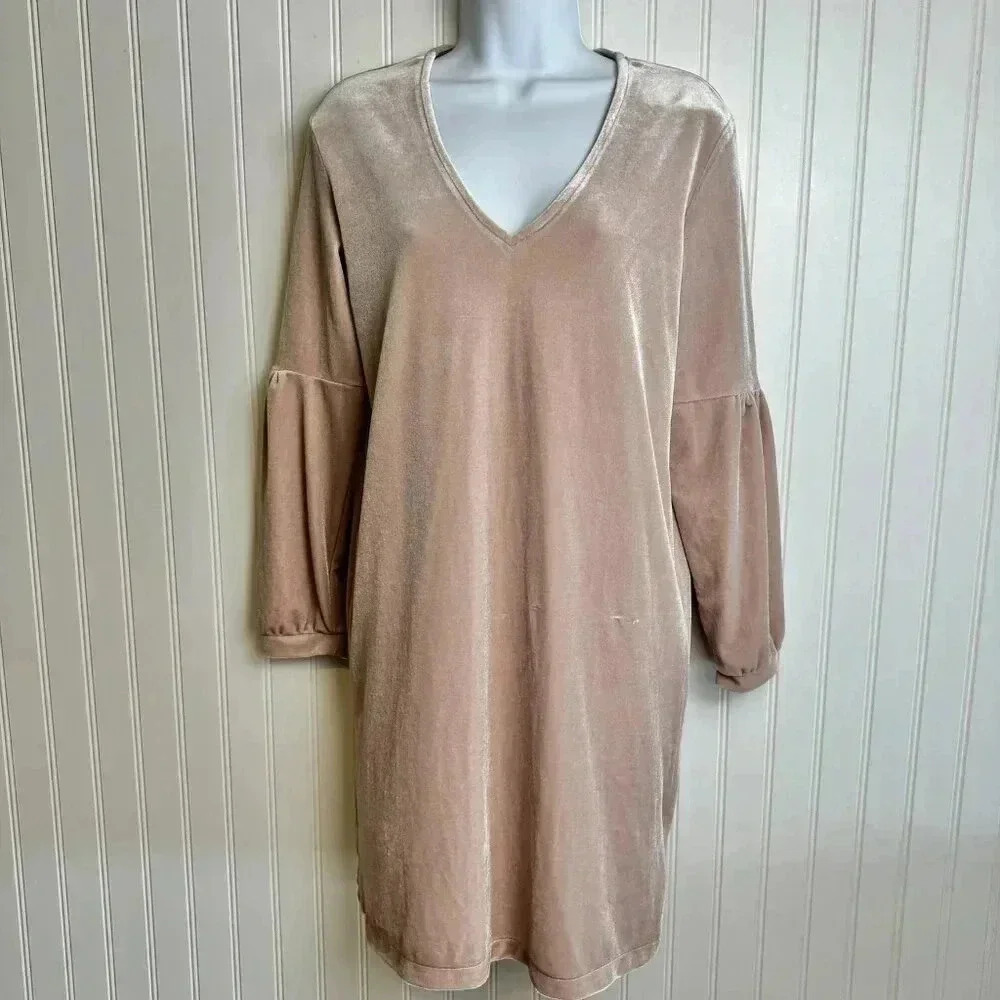 Madewell Pink Velvet Balloon Sleeve Mini Dress Size XS V-Neck J31